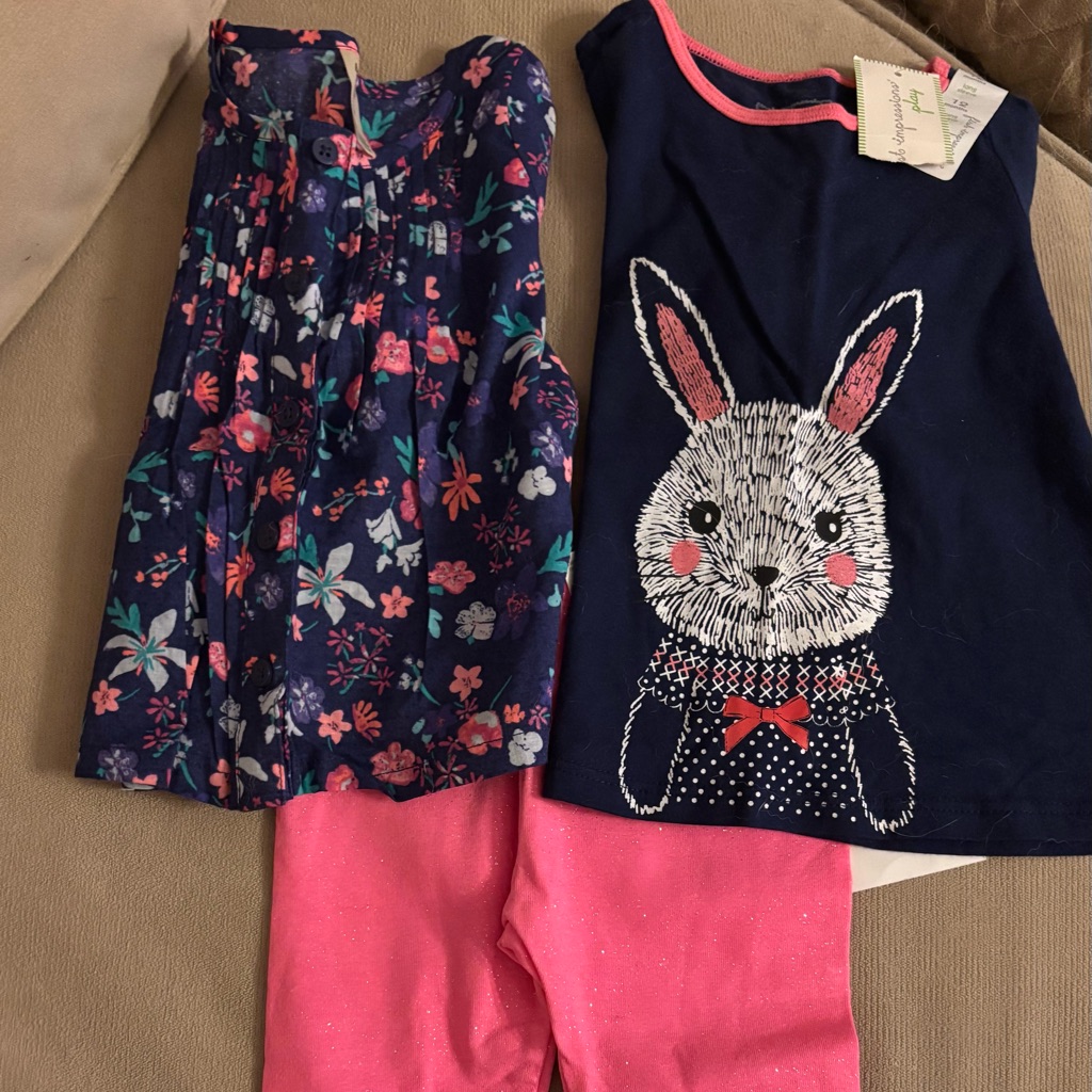 Oshkosh B'gosh Floral Top & Leggings And First Impressions Bunny Tee Size 12m